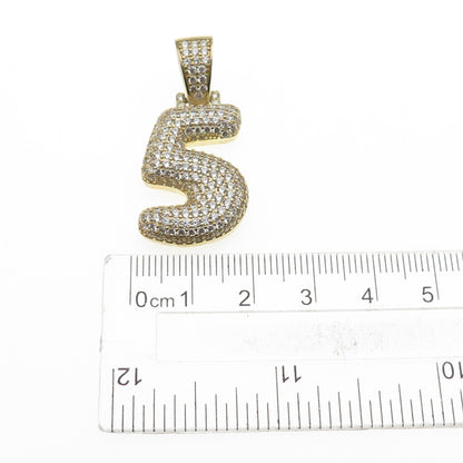 925 Sterling Silver Gold Plated Round-Cut C Z Number 5 Lucky Pendant
