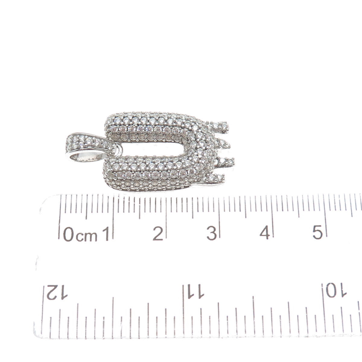 925 Sterling Silver Round-Cut Shaped C Z Letter U Initial Sparkle Pendant