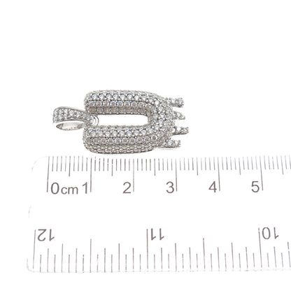 925 Sterling Silver Round-Cut Shaped C Z Letter U Initial Sparkle Pendant