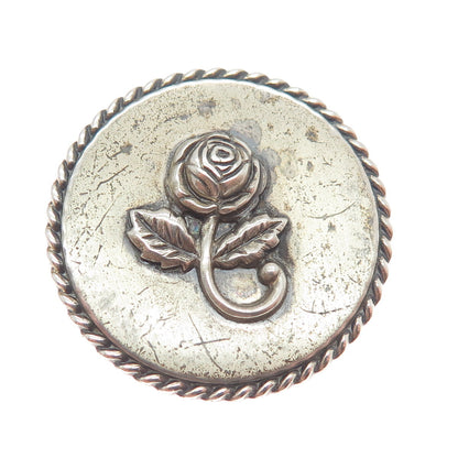 BEAU 925 Sterling Silver Antique Rose Flower Twisted Accent Round Pin Brooch