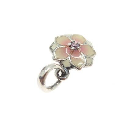 PANDORA 925 Sterling Silver Enamel Pink C Z Magnolia Bloom Dangle Pendant