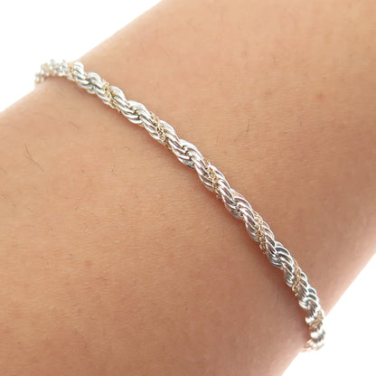Oroamerica 925 Sterling Silver 14K Gold Vintage Twisted Rope Link Bracelet 7.25"