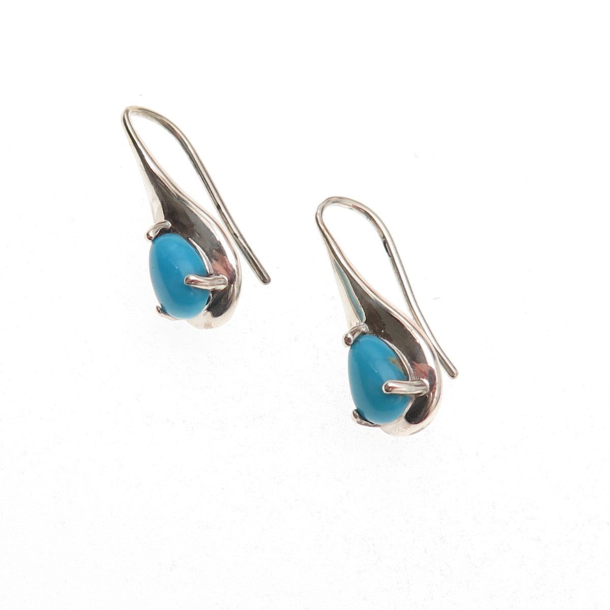 D'Joy 925 Sterling Silver Real Sleeping Beauty Turquoise Teardrop Drop Earrings