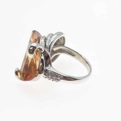 925 Sterling Silver Vintage Imperial & White C Z Modernist Ring Size 8.25