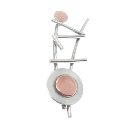 925 Sterling Silver 2-Tone Vintage Modernist Pin Brooch