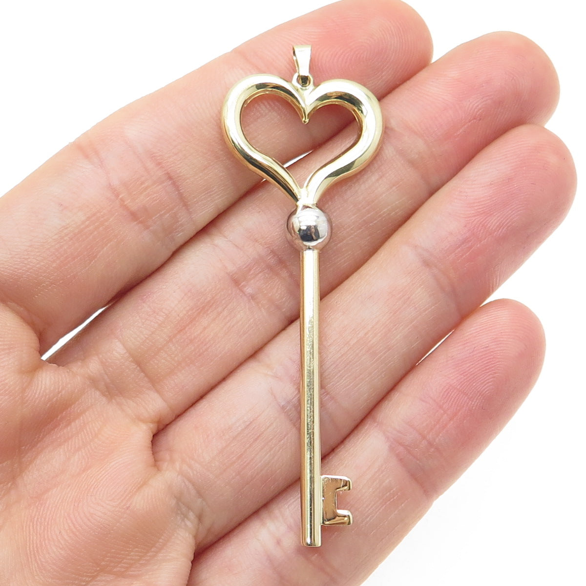 14K Yellow & White Gold Heart Key Charm Pendant