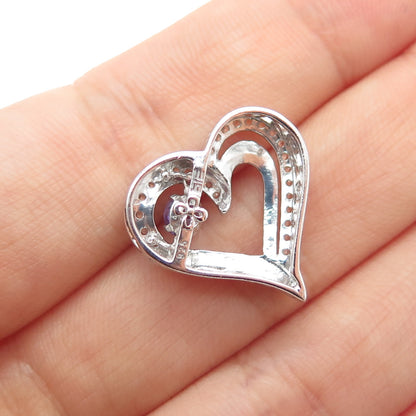 925 Sterling Silver Real Amethyst & White Topaz Heart Minimalist Slide Pendant