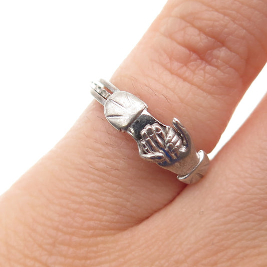 James Craig Sterling Silver Vintage Fede Gimmel Soulmate Folding Ring Size 4.5