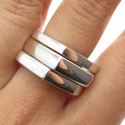 GUCCI Sterling Silver Vintage Italy Modernist Hexagon SET of 3 Band Ring Size 10