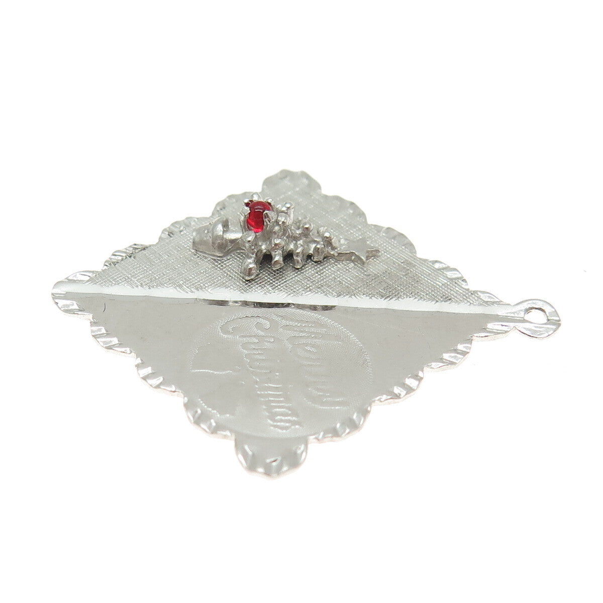 CROWN 925 Sterling Silver Vintage Red Glass "Merry Christmas" Tree Pendant