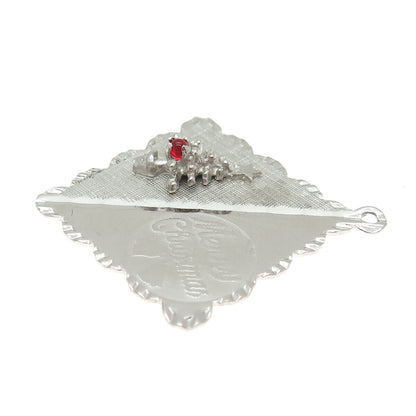 CROWN 925 Sterling Silver Vintage Red Glass "Merry Christmas" Tree Pendant