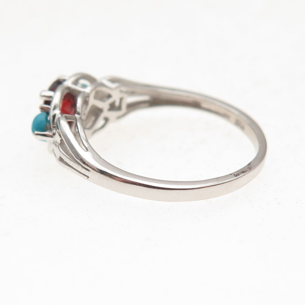 Chuck Clemency 925 Sterling Silver Real Turquoise & Red Garnet Ring Size 8.25