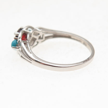 Chuck Clemency 925 Sterling Silver Real Turquoise & Red Garnet Ring Size 8.25