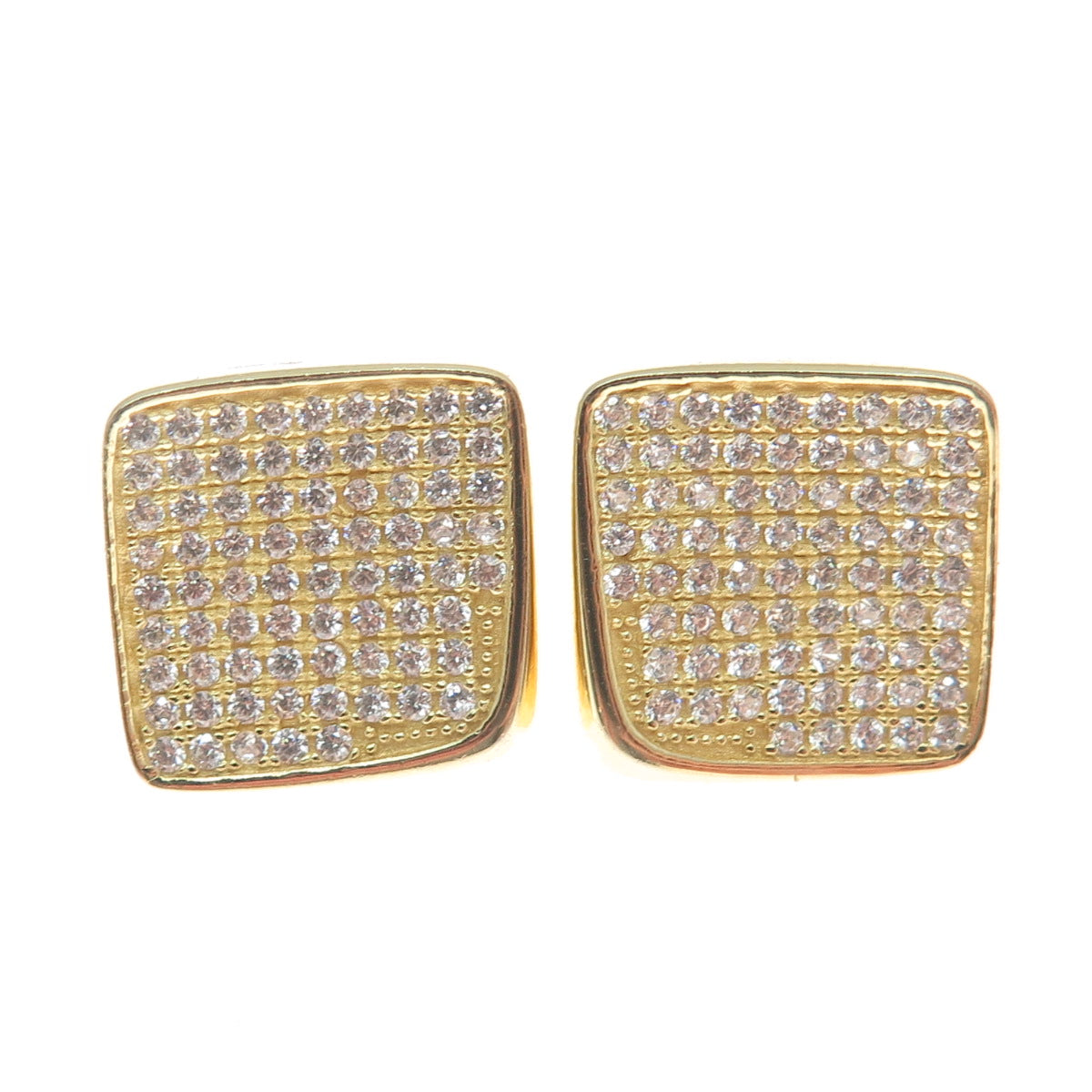 925 Sterling Silver Gold Plated Heart-Cut C Z Cushion Stud Earrings