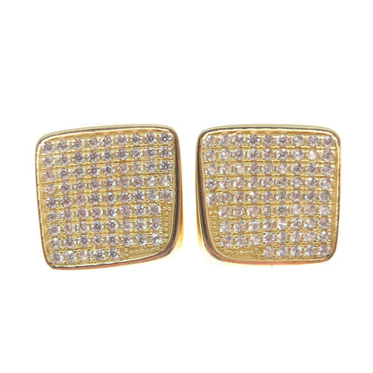 925 Sterling Silver Gold Plated Heart-Cut C Z Cushion Stud Earrings