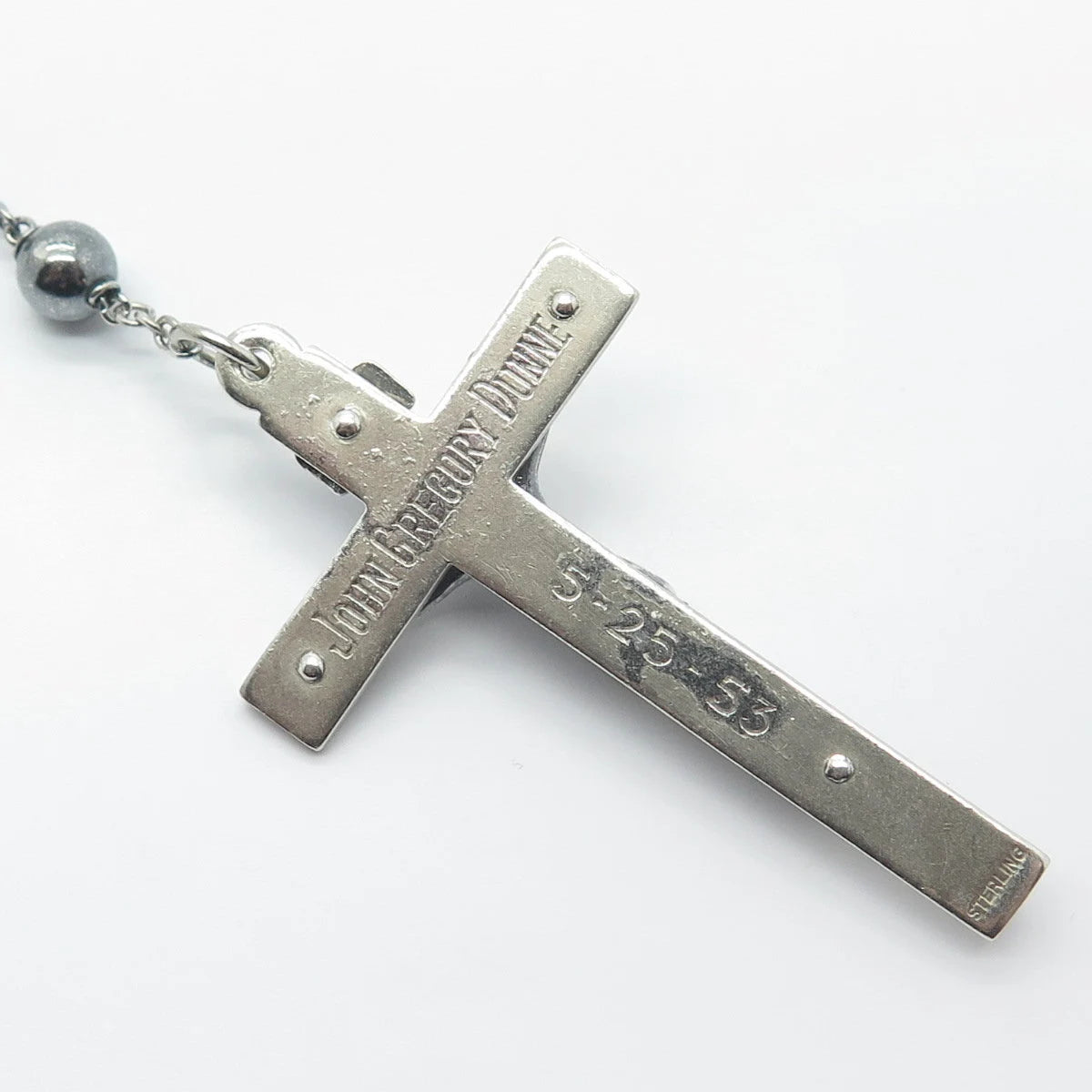 925 Sterling Silver Vintage Religious Theme Cross Ball Chain Necklace 28"