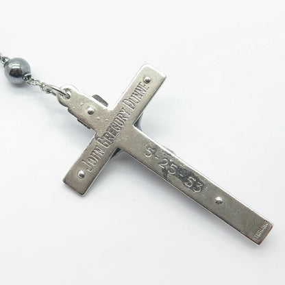925 Sterling Silver Vintage Religious Theme Cross Ball Chain Necklace 28"