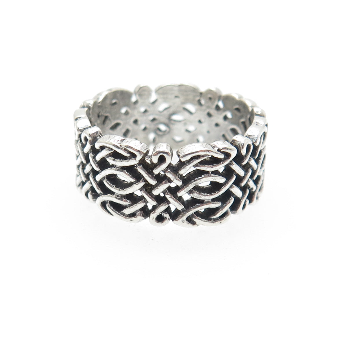 925 Sterling Silver Vintage Celtic Knot Oxidized Band Ring Size 7.5