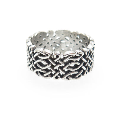 925 Sterling Silver Vintage Celtic Knot Oxidized Band Ring Size 7.5