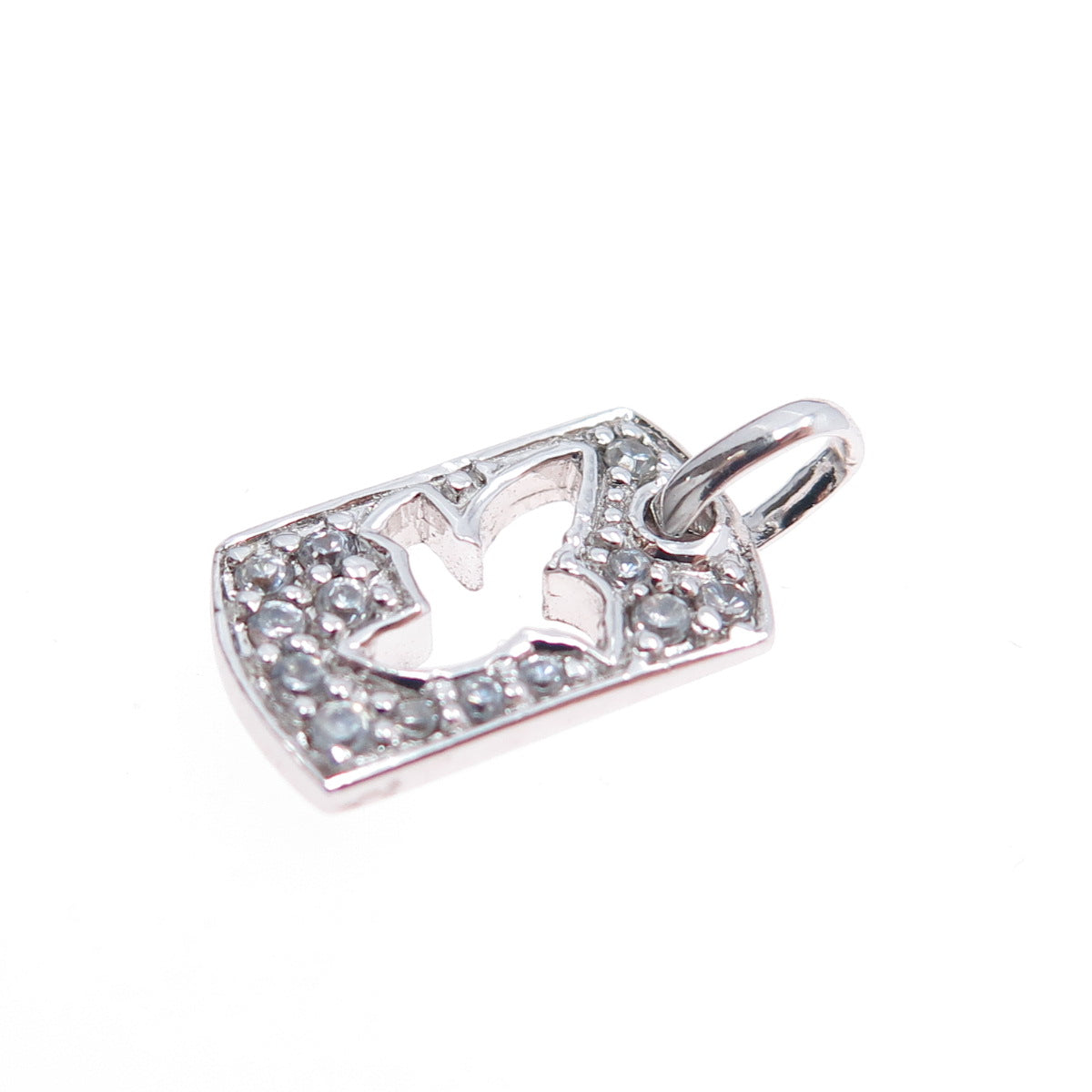 925 Sterling Silver Round-Cut C Z Peace Bird Mini Charm Pendant
