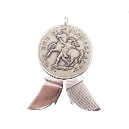 Hickok 925 Sterling Vintage "A Tuoi Une Vie Florissante" Token Knife Pendant