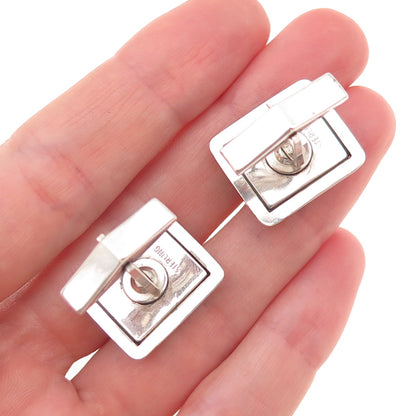925 Sterling Silver Vintage Real Bisbee Turquoise Oxidized Cufflinks