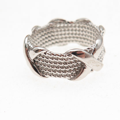 925 Sterling Silver X-Shape Roped Ring Size 8.25