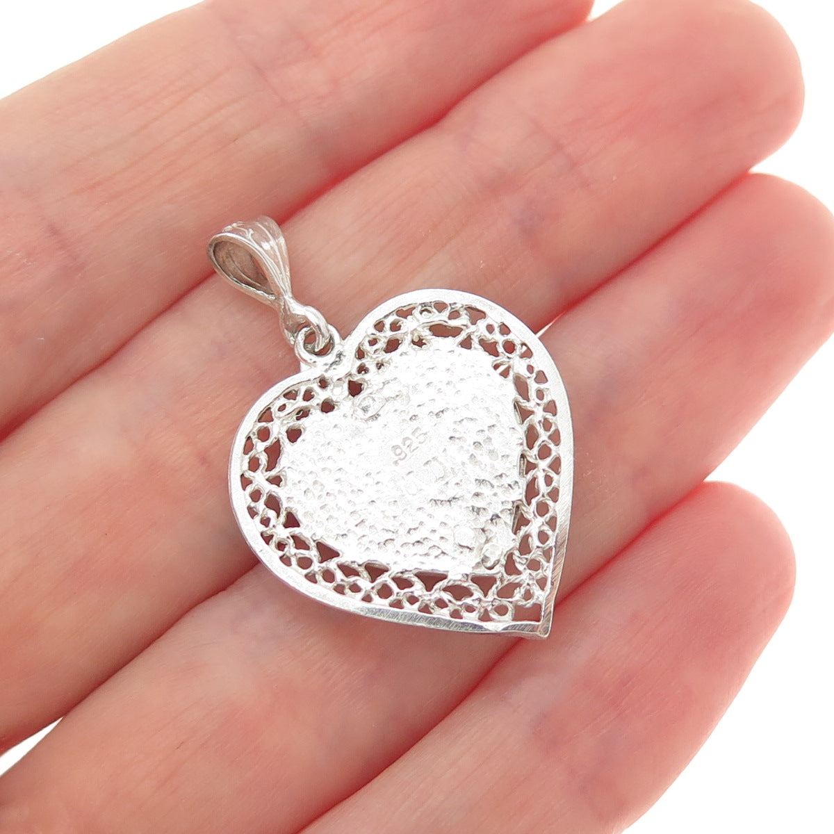 MORNING SUN 925 Sterling Silver Vintage Ornate Heart Charm Pendant