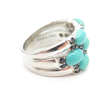 925 Sterling Silver Real Turquoise & Black Spinel Gemstone Ring Size 5.25