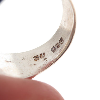 925 Sterling Silver 2-Tone Vintage Mexico Modernist Oxidized Ring Size 6