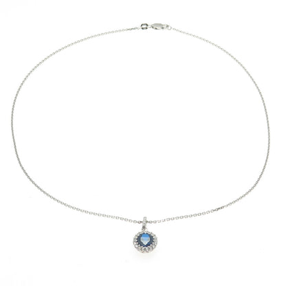 925 Sterling Silver Italy White & Blue C Z Cable Chain Necklace 16"