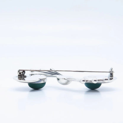 925 Sterling Silver Vintage Mexico Real Green Onyx Gemstone Pin Brooch