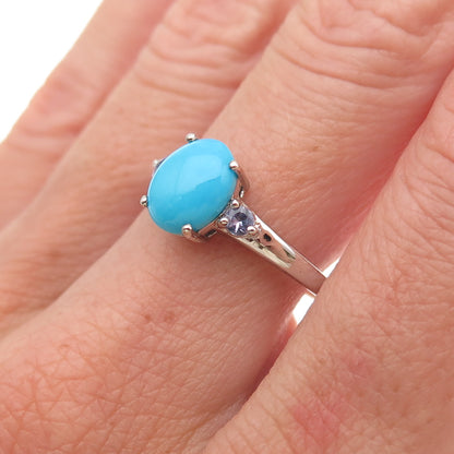 Chuck Clemency 925 Sterling Silver Real Turquoise & Tanzanite Ring Size 8