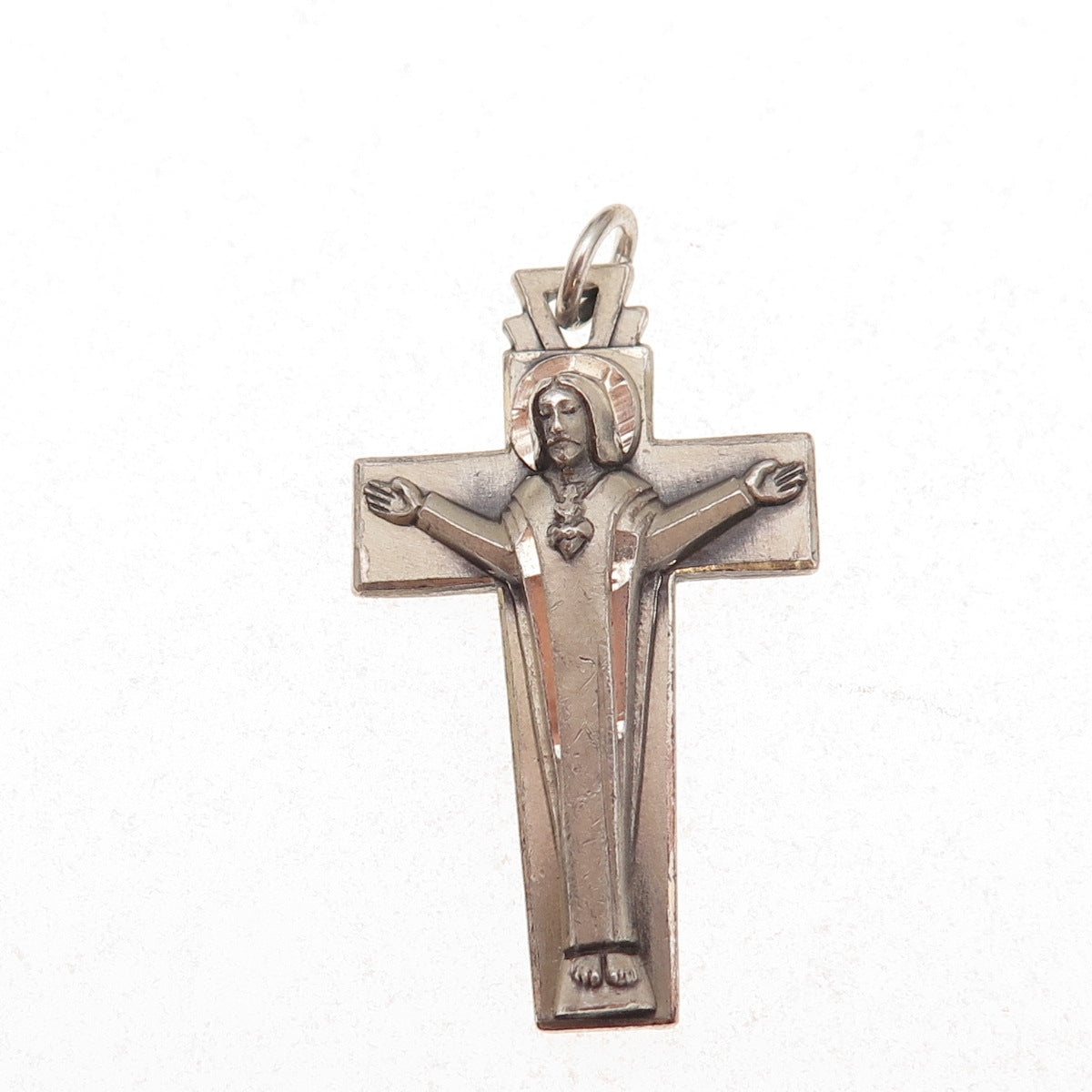 Creed 925 Sterling Silver Antique Art Deco Crucifix Cross Oxidized Charm Pendant