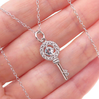 Dee Berkle Sterling Silver Real Blue Topaz & C Z Key Cable Chain Necklace 18"