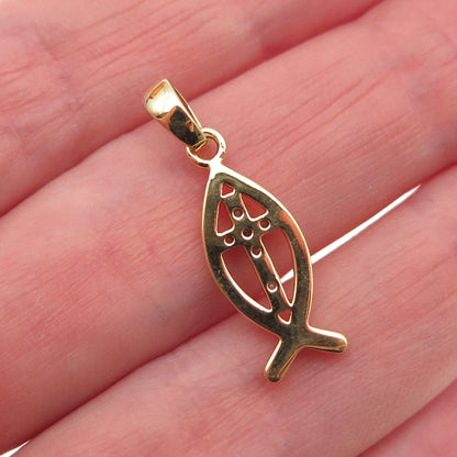 925 Sterling Silver Gold Plated Real Diamond Cross Ichthys Mini Charm Pendant
