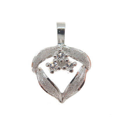 925 Sterling Silver Vintage Round-Cut C Z Heart Minimalist Charm Pendant