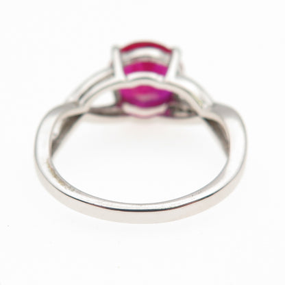 925 Sterling Silver Round-Cut Lab-Created Ruby & Real White Topaz Ring Size 7