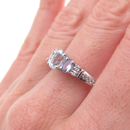 925 Sterling Silver Real Iolite Tanzanite & White Topaz Ring Size 8