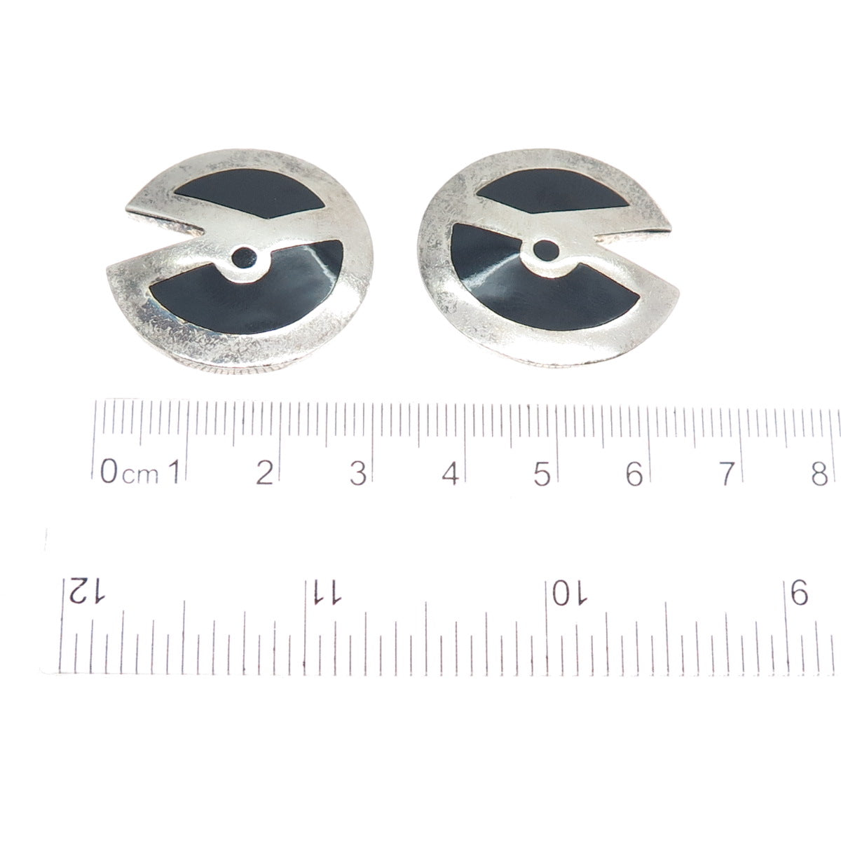 925 Sterling Silver Vintage Mexico Real Black Onyx Modernist Clip On Earrings