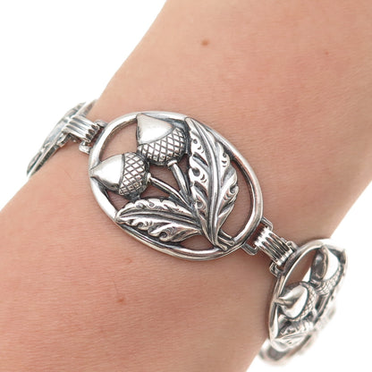 Danecraft 925 Sterling Silver Antique Art Deco Acorn Oxidized Bracelet 7.5"