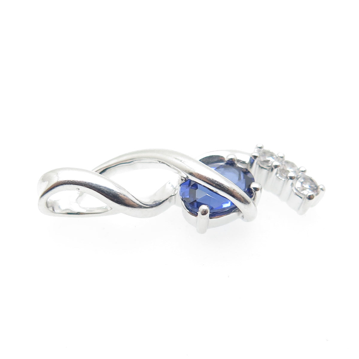 925 Sterling Silver Lab-Created Sapphire & White Topaz Twisted Pendant