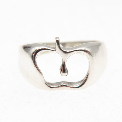 925 Sterling Silver Vintage Carved Apple Ring Size 8.25