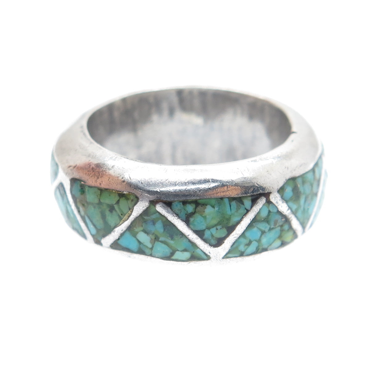 Old Pawn Sterling Silver Vintage Southwestern Turquoise Inlay Band Ring Size 5.5