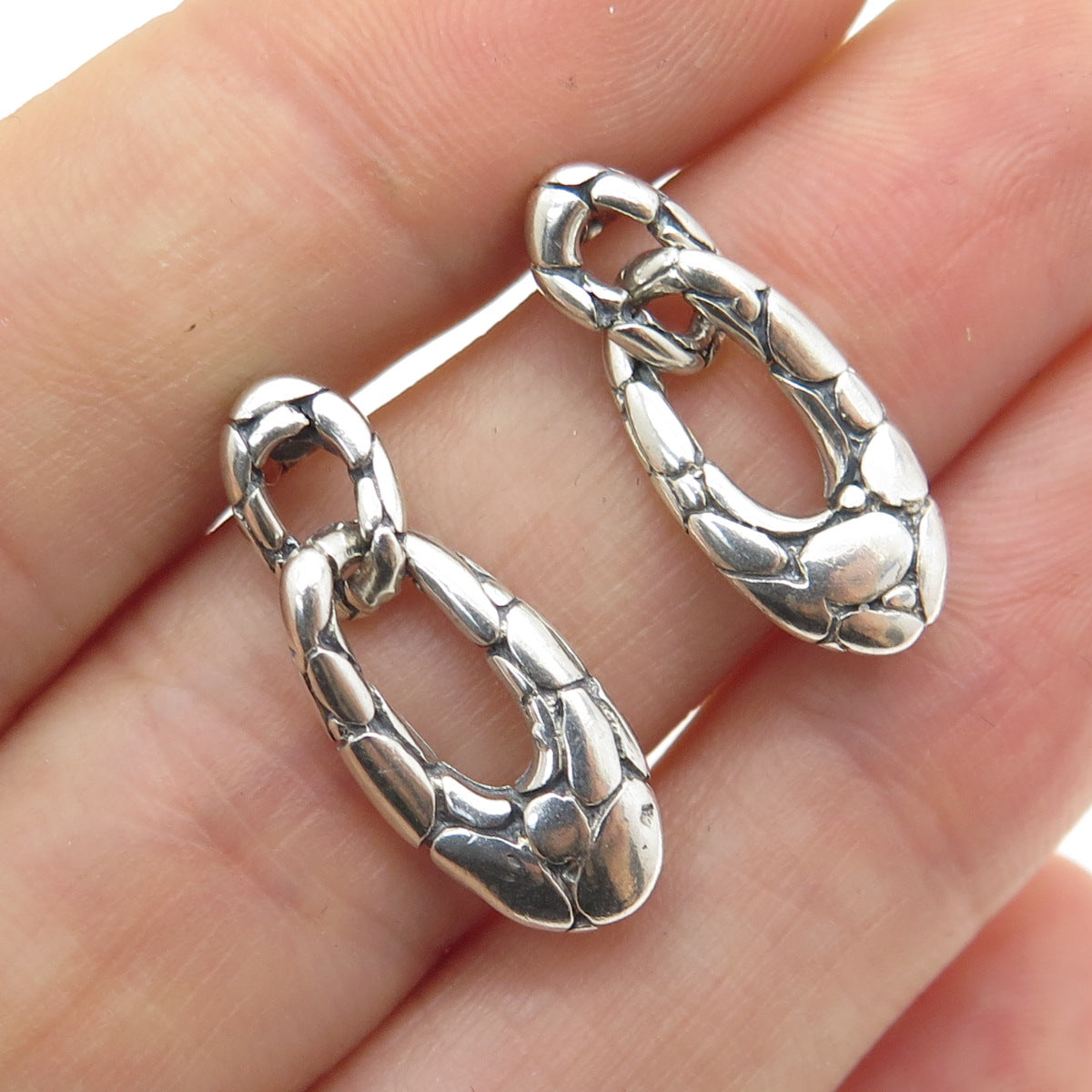 925 Sterling Silver Vintage Pebble Door Knocker Earrings