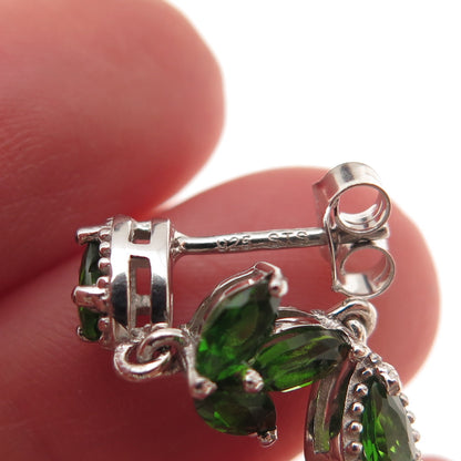 Chuck Clemency 925 Sterling Silver Real Peridot Floral Dangle Earrings