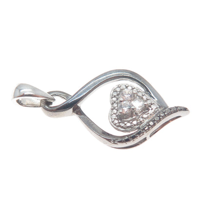 925 Sterling Silver Black Rhodium Round-Cut C Z Twisted Heart Charm Pendant