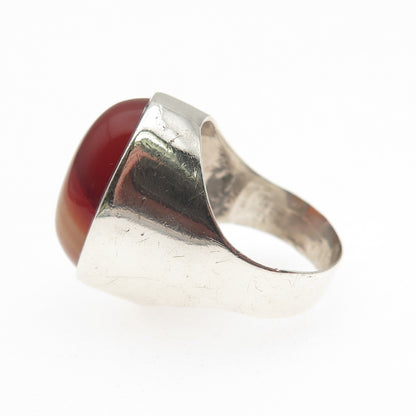 925 Sterling Silver Vintage Real Cabochon Agate Modernist Ring Size 4.5