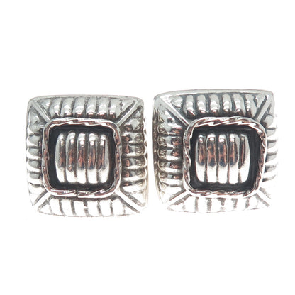 925 Sterling Silver Vintage Mexico Modernist Oxidized Clip On Earrings