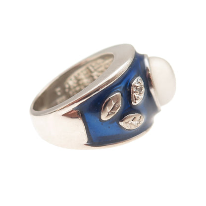 Ross Simons Sterling Silver Vintage Enamel Real Diamond & Moonstone Ring Size 5
